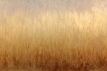 Fototapeta premium Golden Wheat Field Abstract: A sun-drenched wheat field at harvest time, captured in a hazy, impressionistic style. The image is dominated by warm golden hues.