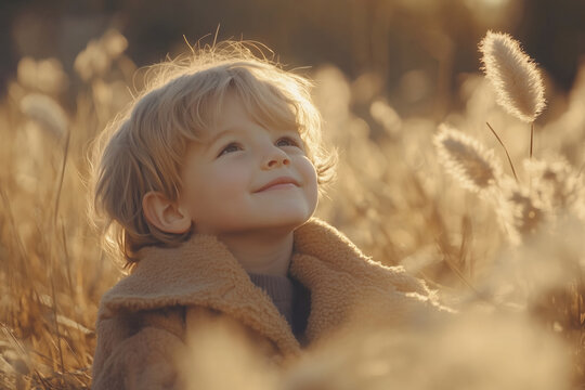 Young Boy Meditating Outdoors in Sunlight
