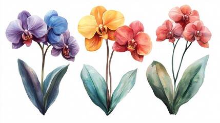 Exquisite Collection of Tropical Orchids Flowers - Vibrant Floral Set