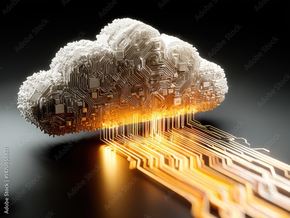Poster Abstract Cloud Computing Concept with Circuit Patterns and Light Trails