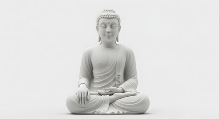 Fototapeta premium Serene Buddha Statue in Meditation, White Background