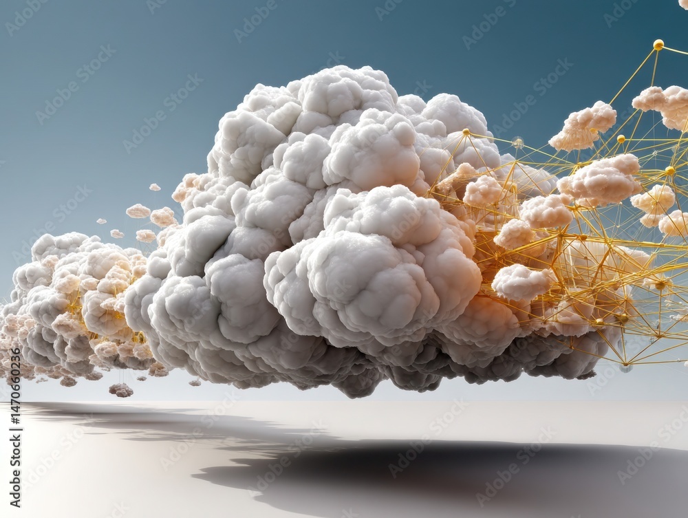 Fototapete a surreal cloud formation with abstract connections and a soft gradient background