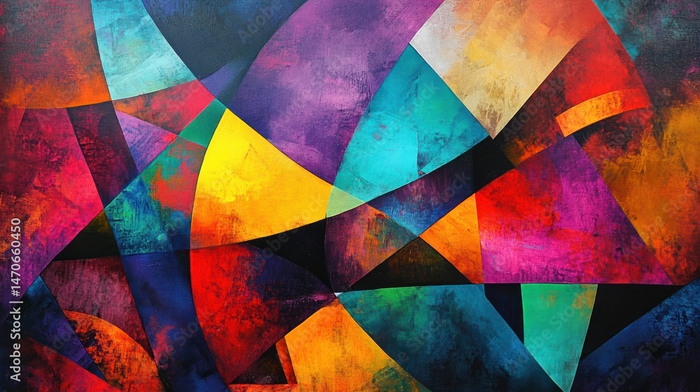 Poster vibrant geometric abstraction with harmonious color interplays and textures