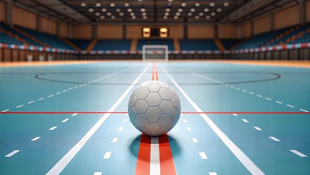 Blue Handball Resting on Dotted 9-Meter Line 