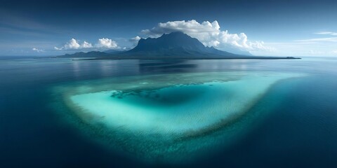 Majestic mountain vista meets a vibrant turquoise lagoon in a serene seascape