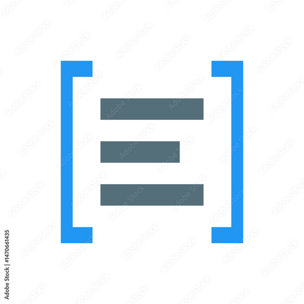 Poster three horizontal gray bars between two blue brackets on a white background in a minimalist design st