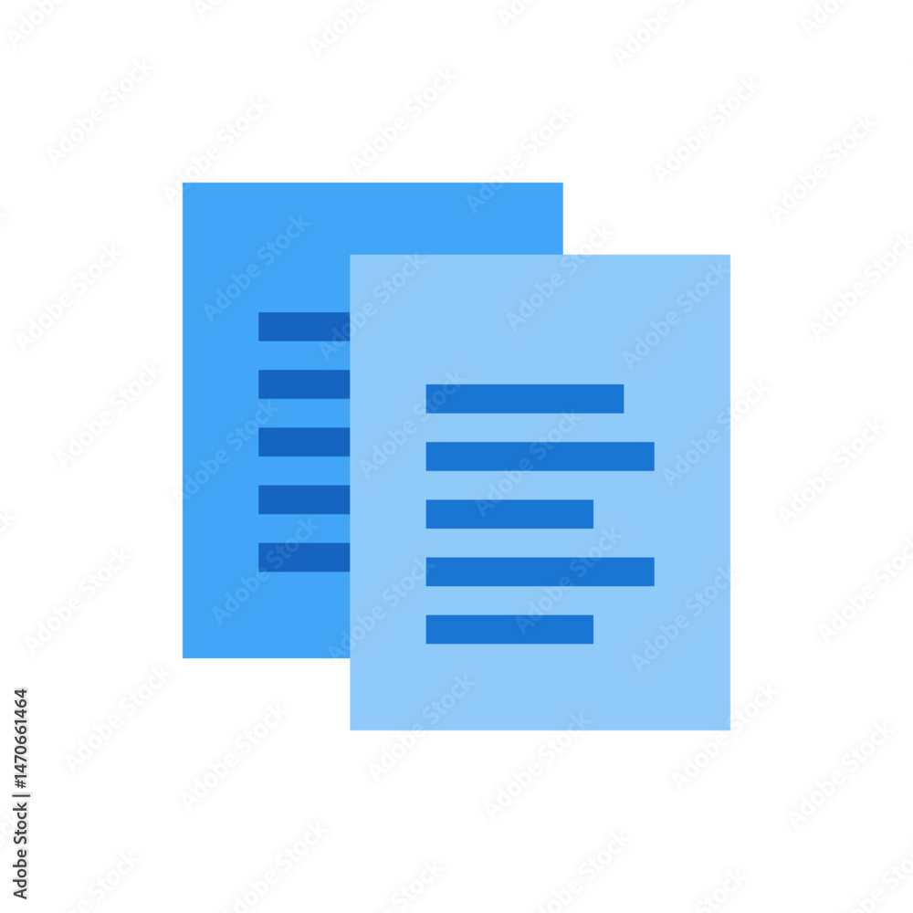 Poster two documents with text lines stacked on top of each other in shades of blue on a white background