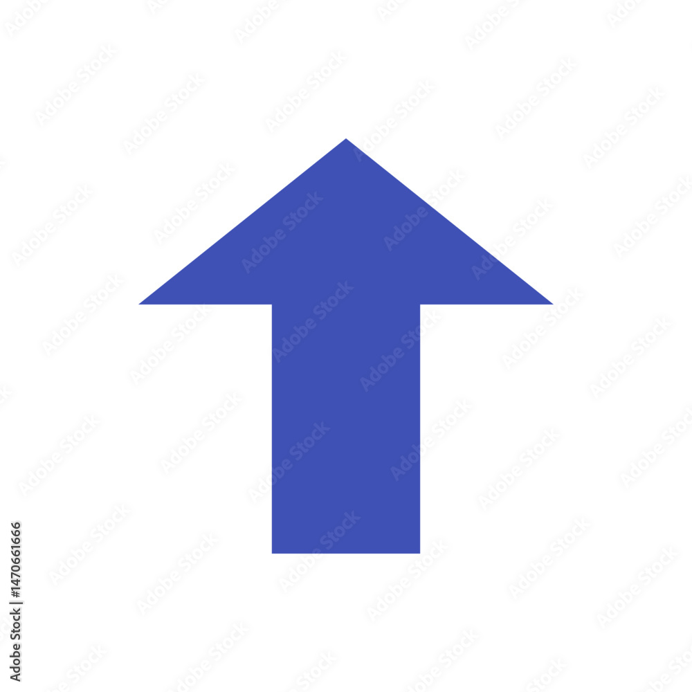 Poster a simple blue arrow pointing upward on a white background, indicating direction and navigation with 