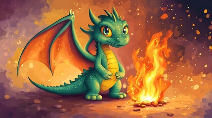 Obraz premium Dragon and fire illustration