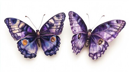 Graceful Purple Butterflies Fluttering on Clean White Background