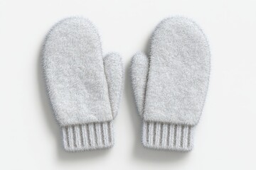Cozy light gray mittens, perfect for winter warmth. Soft and fluffy texture.