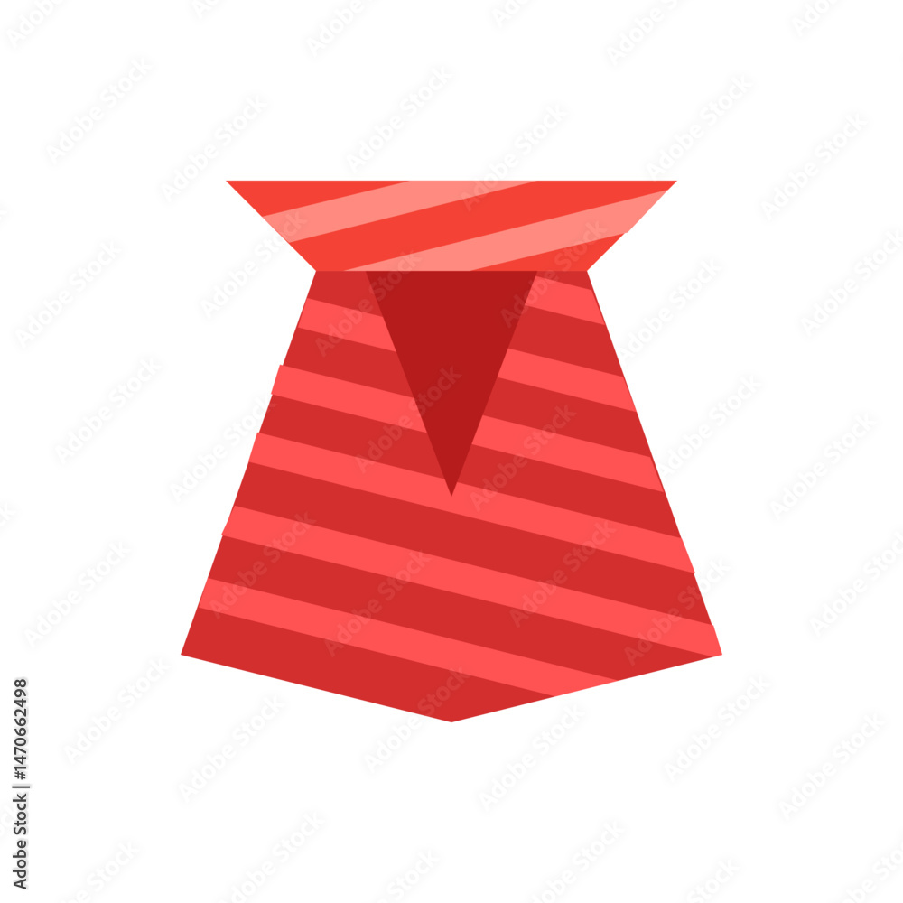Poster a red tie with diagonal stripes is displayed against a white background in a simple vector graphic