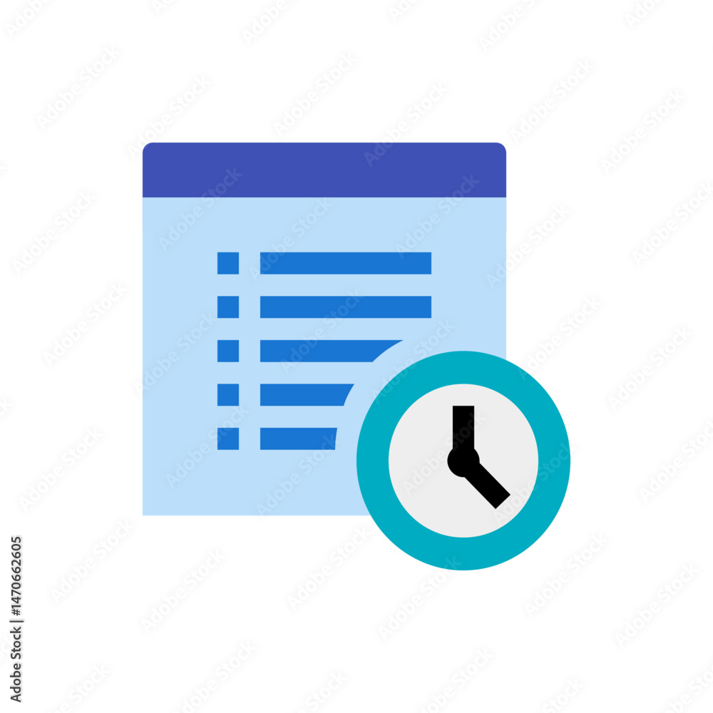 Poster illustration of a calendar appointment with horizontal lines and a clock indicating the time schedul