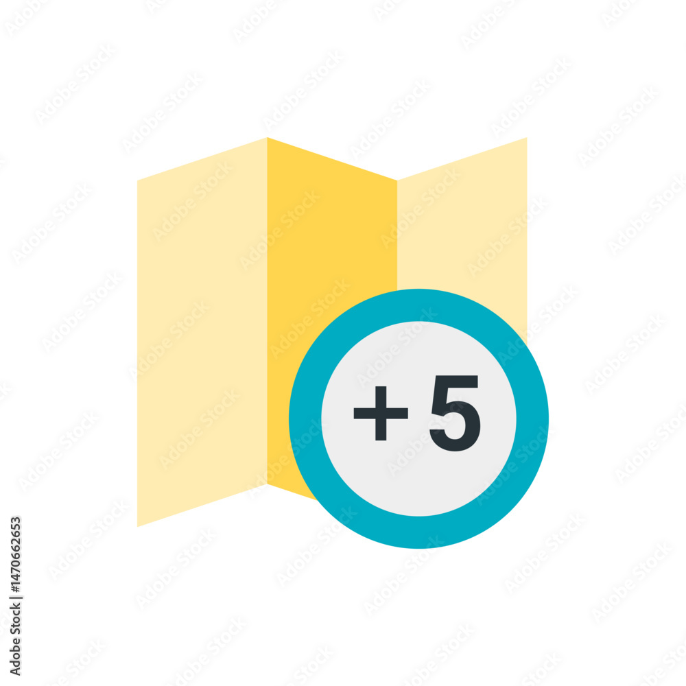 Poster a map icon with a plus five symbol indicating additional locations or points of interest on the map 