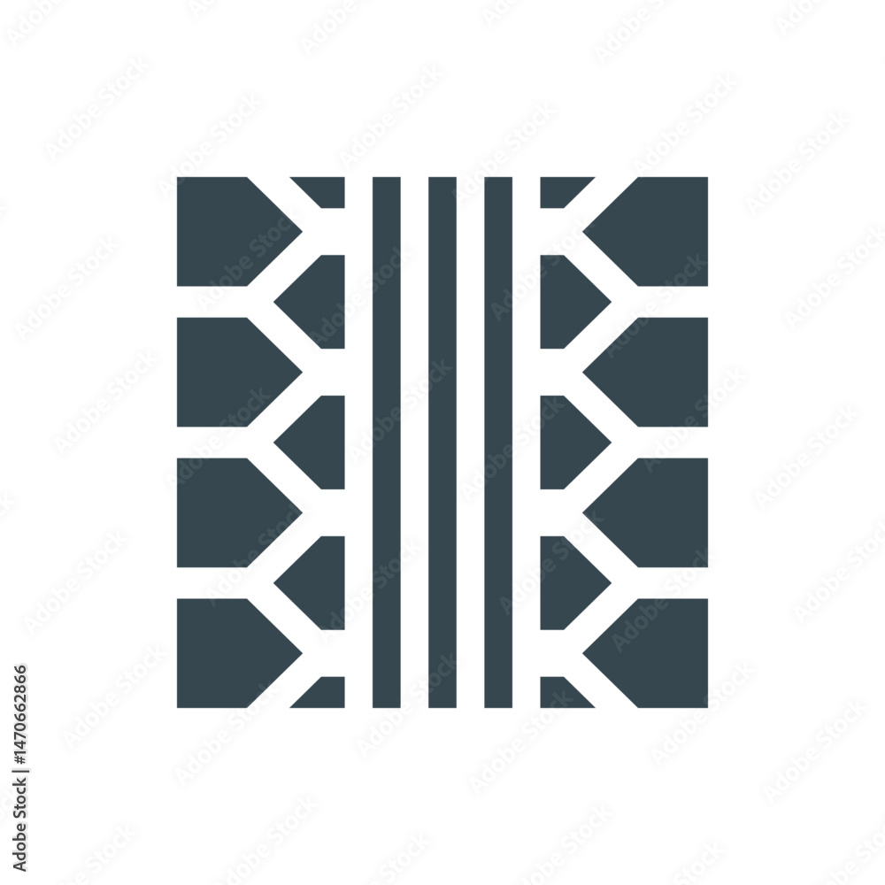 Poster Illustration of a tire tread pattern with parallel lines and geometric shapes in a square design element