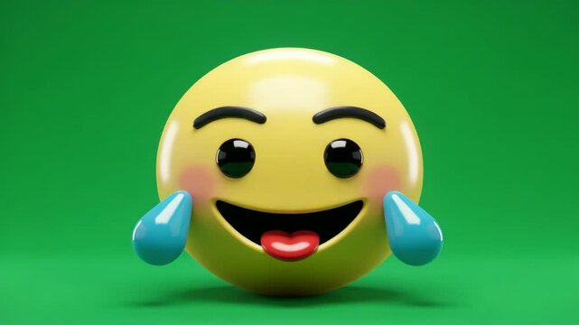 A joyful 3D laughing emoji with tears on a vibrant green background, ideal for humorous and expressive social media content.