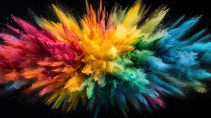 Chromatic burst, An explosion of vibrant pigments against a dark backdrop