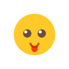 A yellow emoji face with brown eyes and a red tongue sticking out on a white isolated background image