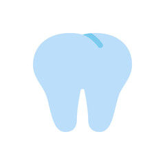 Illustration of a light blue tooth with a darker blue line on top against a white background space that is clear