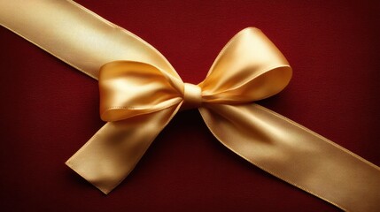 Fototapeta premium Golden ribbon bow on a textured red background.
