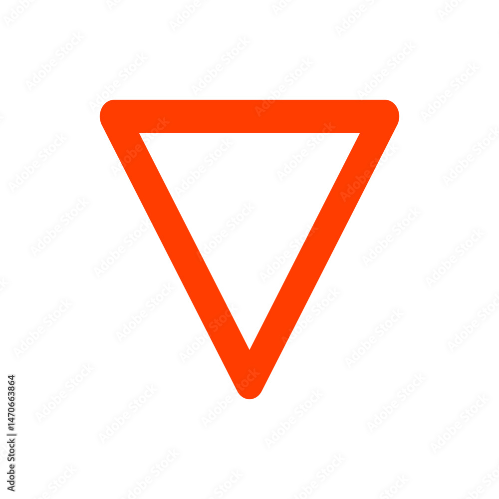 Poster an orange outlined inverted triangle with rounded corners on a white background is displayed here cl