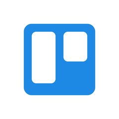 A blue square icon with rounded corners divided into two white rectangles of different sizes on white