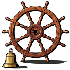 Obraz premium Nautical scene featuring ships wheel and bell