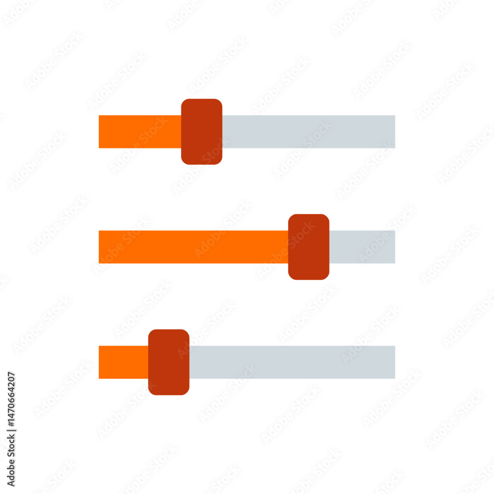 Poster three horizontal sliders with orange bars and dark red handles on a white background in a simple sty