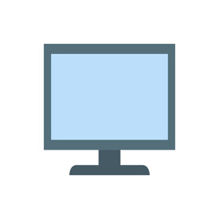 Illustration of a flat screen monitor with a light blue display and a gray base on a white background