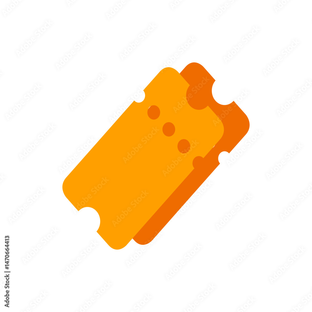 Poster two orange tickets overlapping each other with rounded edges and perforated details in a simple desi