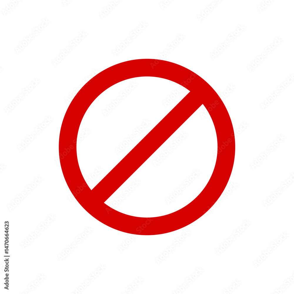 Poster red circle with a diagonal line representing a prohibition or restriction on a white background imag