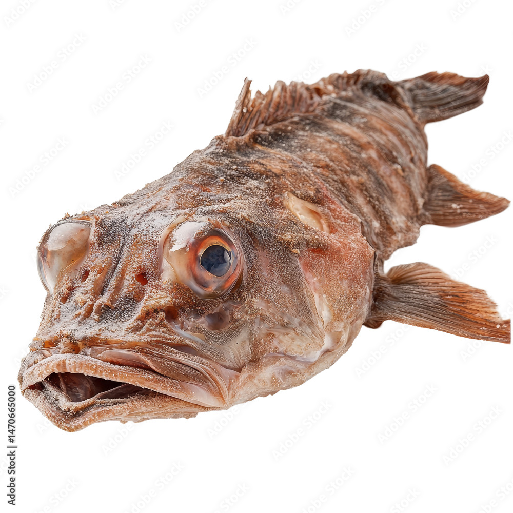 Poster monkfish displayed against a transparent background highlighting its unique features and texture for