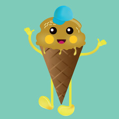 Cute caramel ice cream character vector illustration