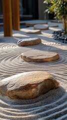 Zen Decorative Stone Pathway in Serene Japanese Garden Vertical Wallpaper