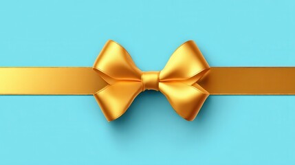Bright gold bow on a turquoise background for festive designs.