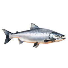 Fototapeta premium A detailed view of a Pacific salmon fish isolated on a bright transparent background, a pacific salmon fish isolated on transparent background