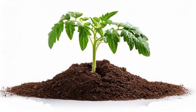 tomato plant with soil isolated on white background