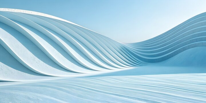Abstract Architectural Curves: A modern and minimalist architectural design with undulating wave-like forms. The composition exudes a sense of tranquility and innovation.