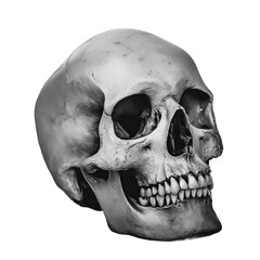 Obraz premium A grayscale close-up of a human skull. It shows the intricate details of the skull, with a focus on its bone structure and features