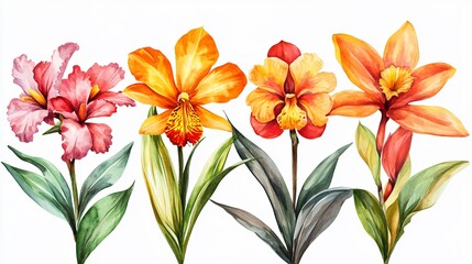 Fototapeta premium Exotic Tropical Flowers Set with Cardamom, Orchid and Tillandsia