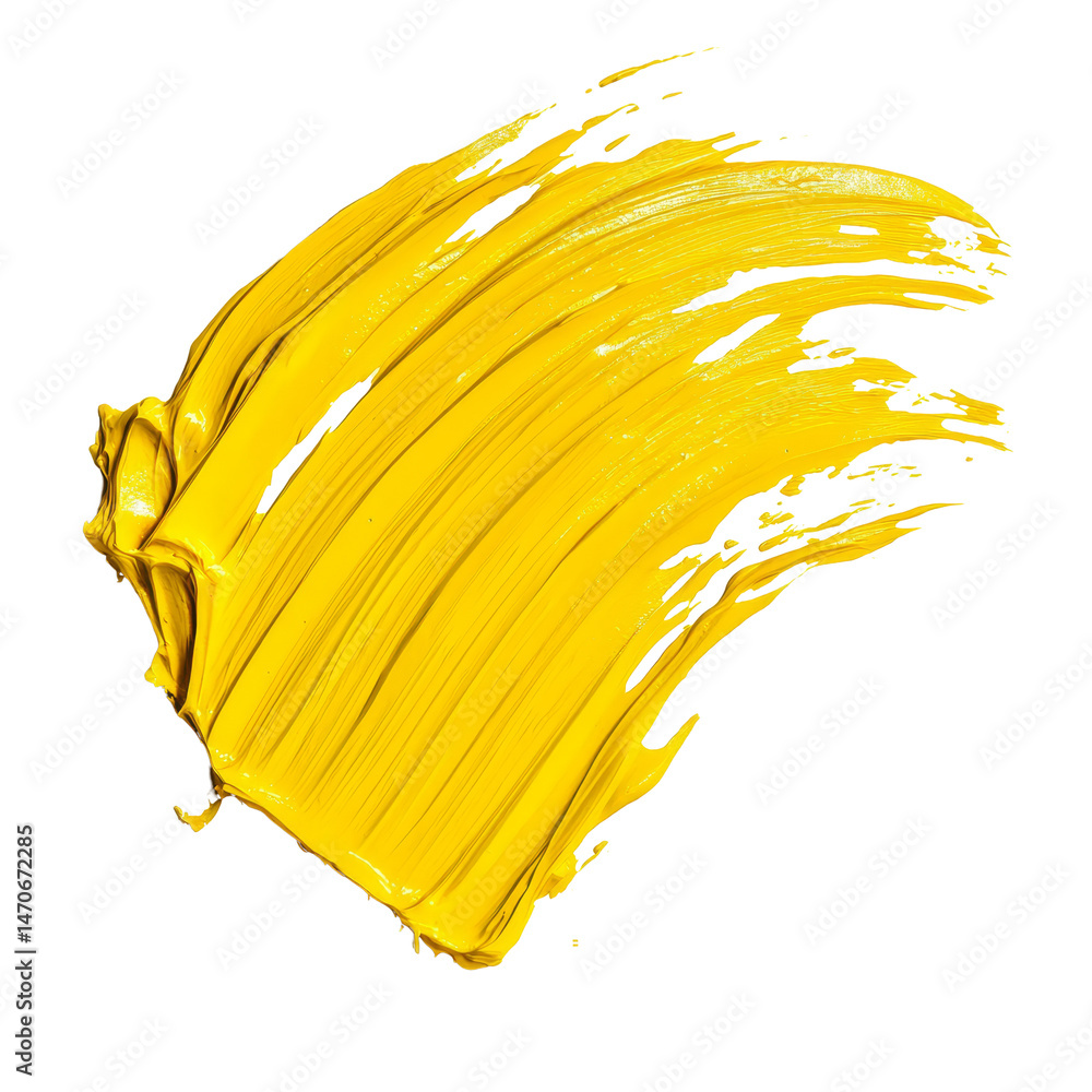Poster dynamic stroke of vibrant yellow paint isolated on a clean transparent background for artistic explo