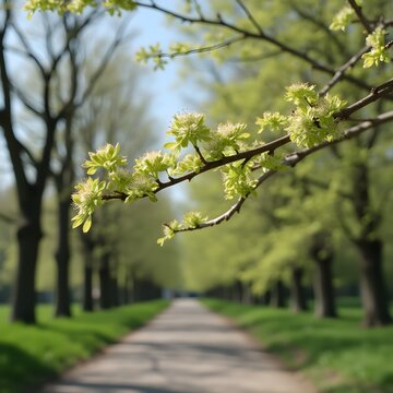 Brotes de flores de rizomas que florecen en el sendero arbolado del parque.