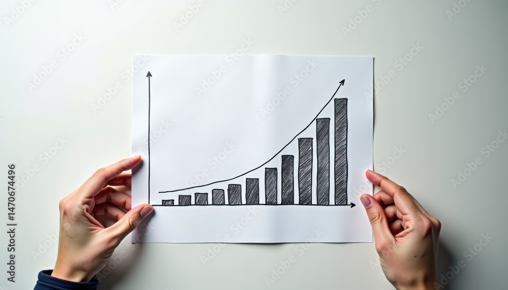 Poster Hands holding a growth chart showing increasing sales on a table  