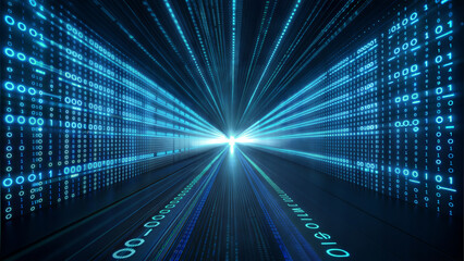 Obraz premium Abstract blue digital stream of binary code futuristic cyber network technology