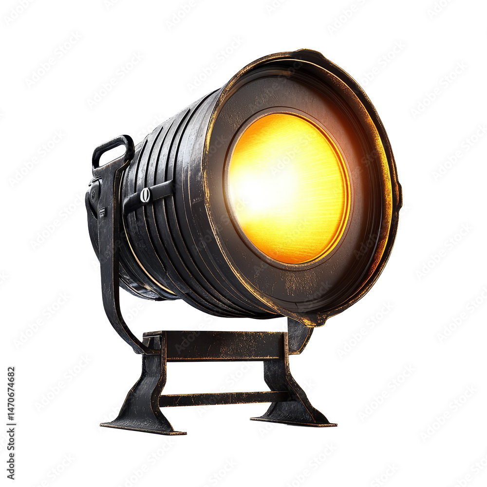 Aufkleber an isolated stage light with a warm glow set against a clean transparent background for design and p