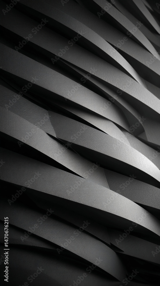 Poster abstract dark gray textured stripes create a dynamic, layered composition, suggesting depth and move
