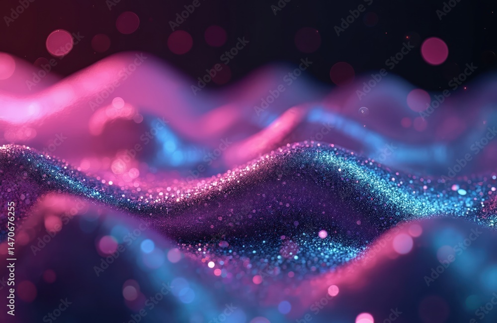 Poster abstract background with glittered texture and radial foil neon light. holographic chrome gradient w