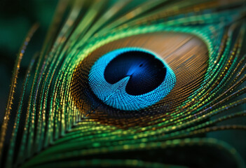 Fototapeta premium Vibrant Peacock Feather with Rich Blue and Green Colors