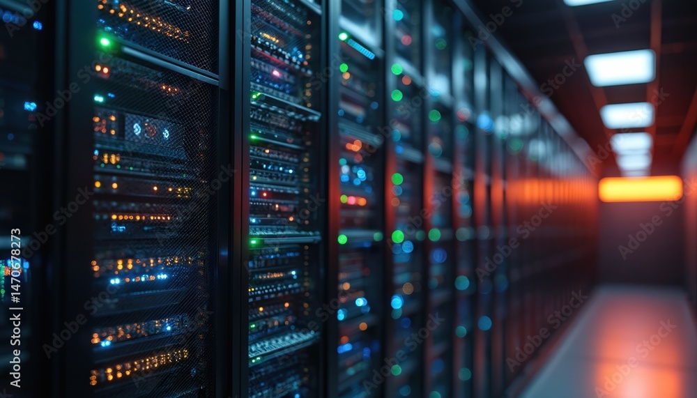 Aufkleber server room infrastructure. data center with server racks, network equipment. modern tech, digital s