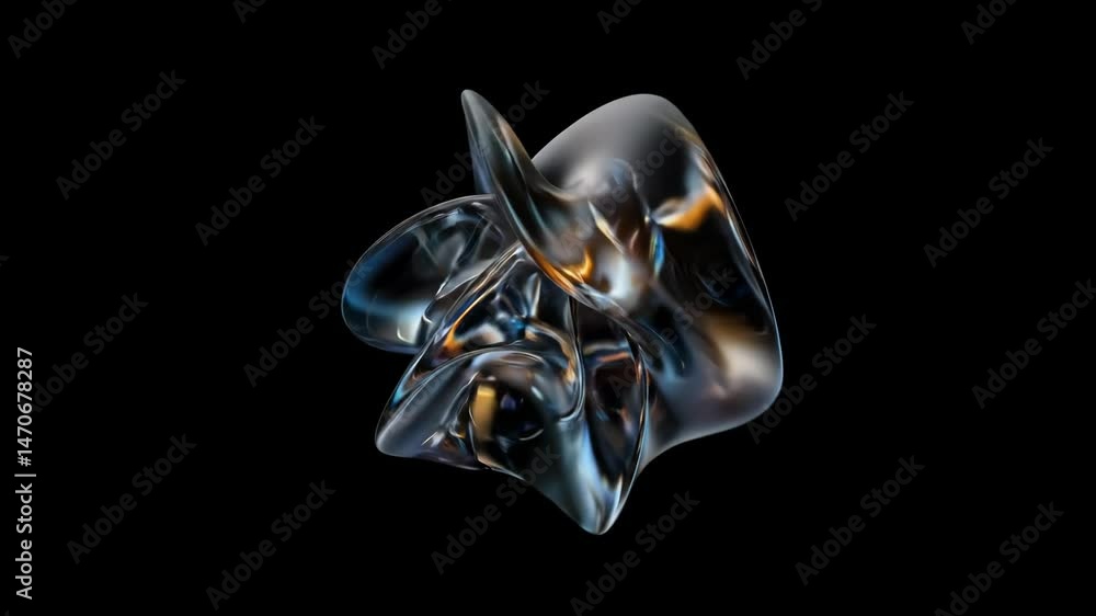 Poster abstract torus knot shape with reflective surface on black background. visualization of science, tec